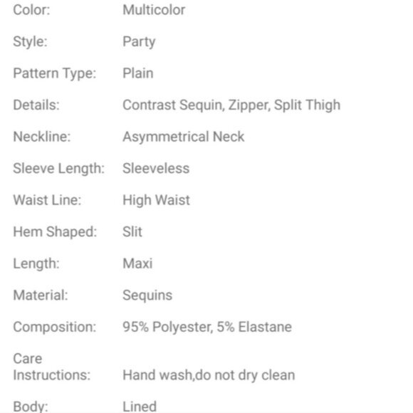 MULTICOLOR SEQUINED, Party, ASSYMMETRICAL Neck, Sleeveless, Sequined Maxi formal - Picture 9 of 9